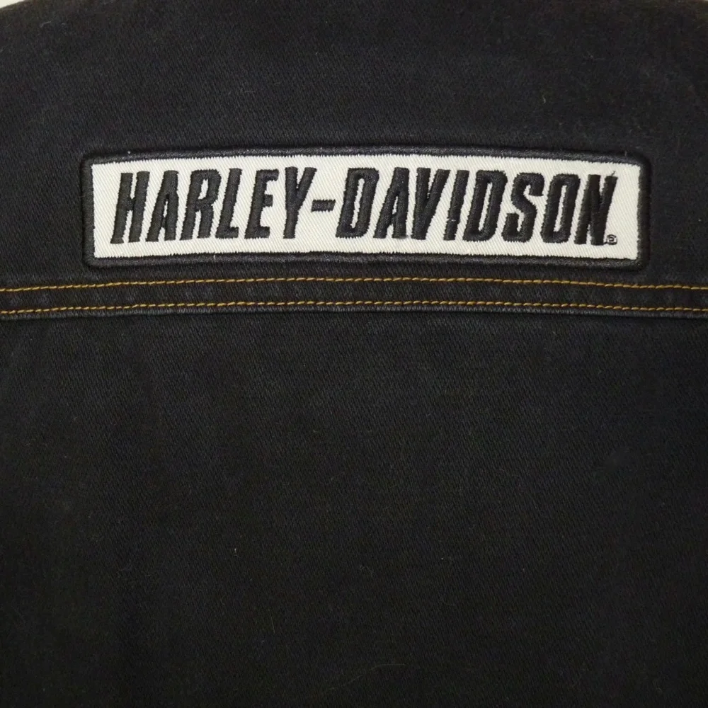 VINTAGE Genuine HARLEY-DAVIDSON Women's L Black Denim Motorcycle Jacket - Picture 5 of 13